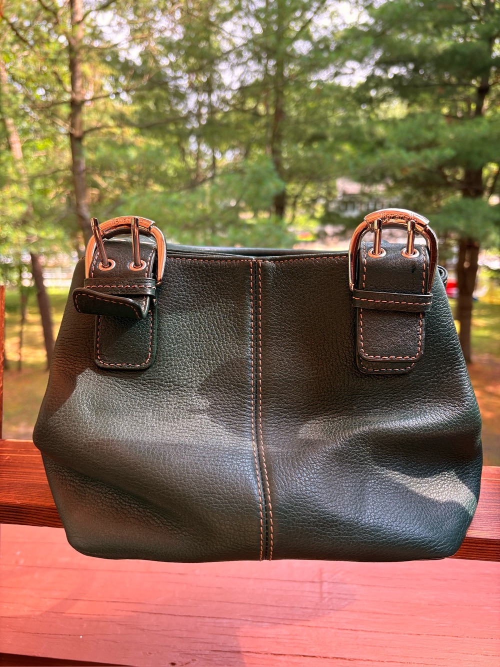 Tignanello Pebbled Leather Shoulder Bag in Dark Green - Small/Med size